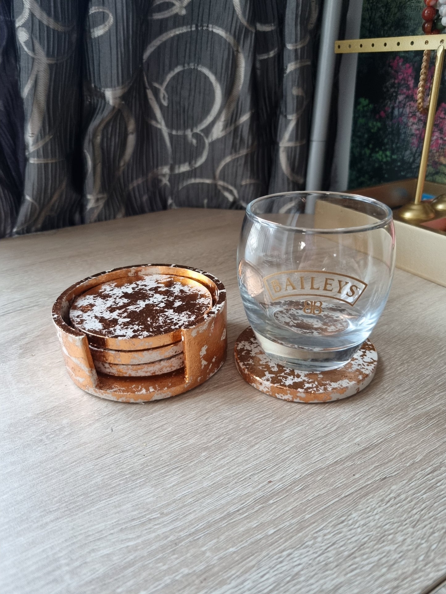 Handmade coasters cups,glasses, beautiful made with live rose gold paper decoration wau
