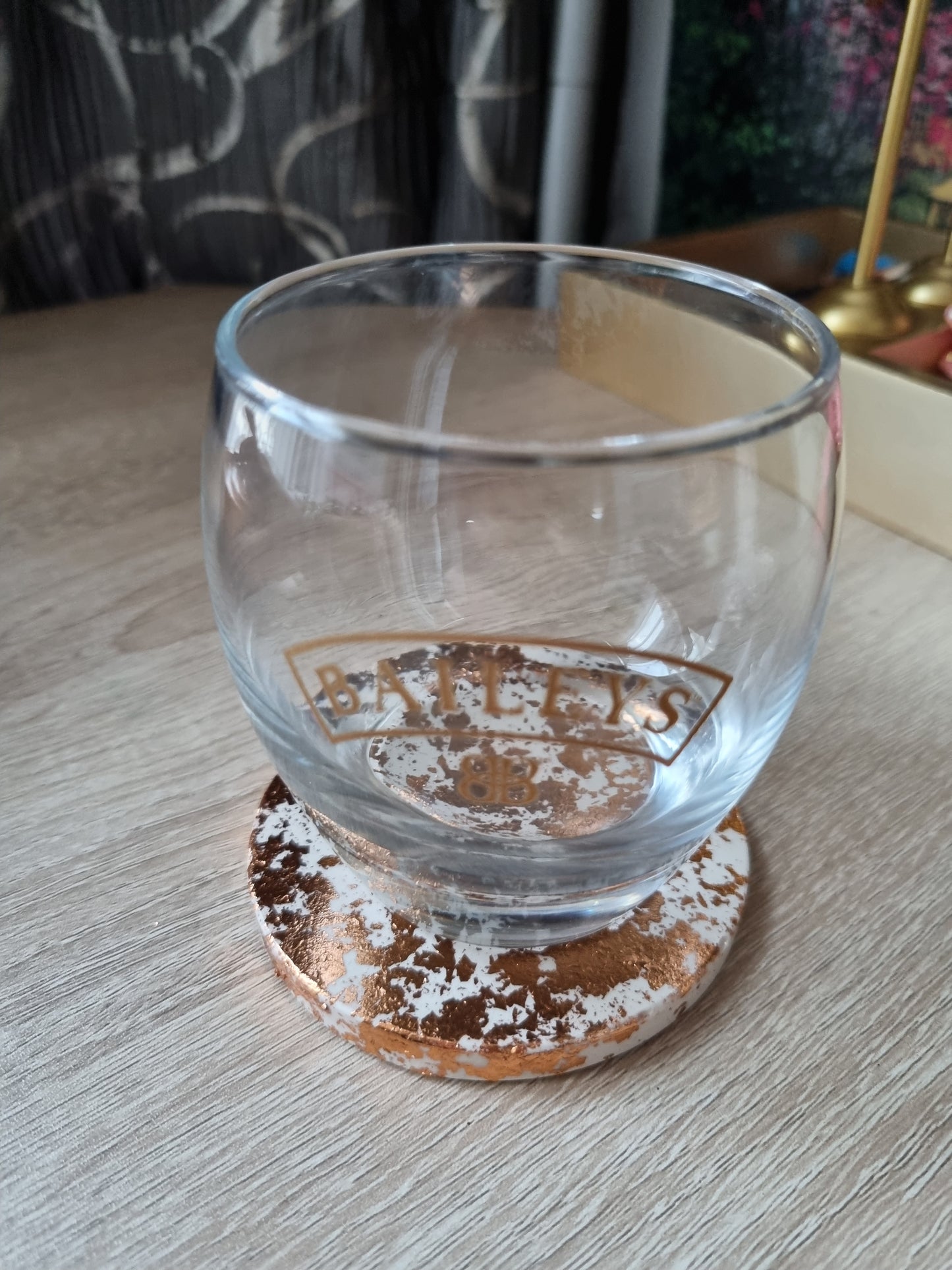 Handmade coasters cups,glasses, beautiful made with live rose gold paper decoration wau