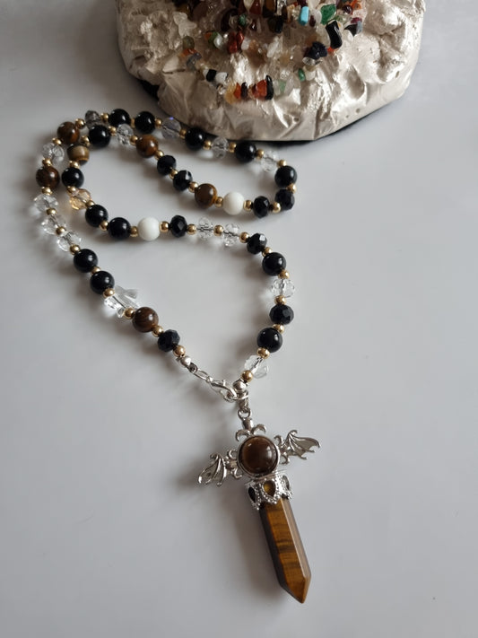 Automobilių dekoro aksesuarai veidrodinis pakabukas rankų darbo su sw.crystal startu, brangakmeniu tigro akimis stiklo kristalu ir juodu oniksu