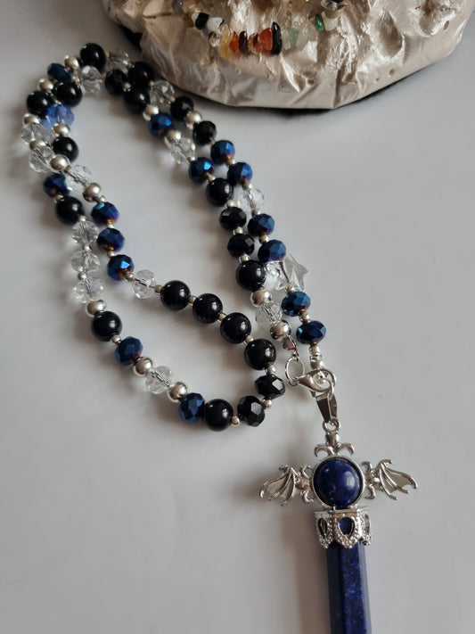 Automobilių dekoro aksesuarai veidrodinis pakabukas rankų darbo su sw.crystal startu, brangakmeniu lapis lazurito mėlyna, stiklo kristalu ir juodu oniksu