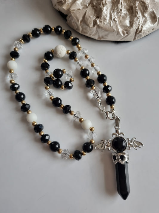 Automobilių dekoro aksesuarai veidrodinis pakabukas rankų darbo su sw.crystal start, brangakmenių juodas oniksas, stiklo krištolas ir juodas oniksas