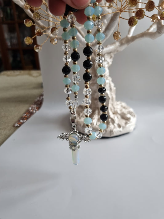 Automobilių dekoro aksesuarai veidrodinis pakabukas rankų darbo su sw.crystal start, brangakmeniu OPAL, stiklo kristalu ir juodu oniksu