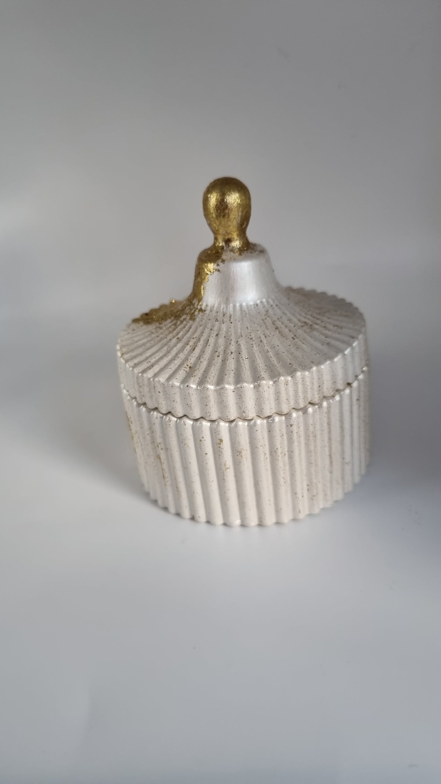 Jar from gypsum handmade very beautiful white pearl metallics color gold colour