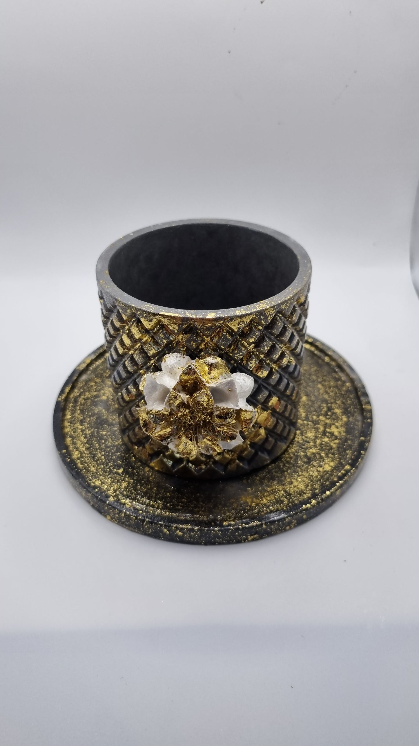 Handmade black, grey ,white colour jar,tray decor rose beautifully decorated