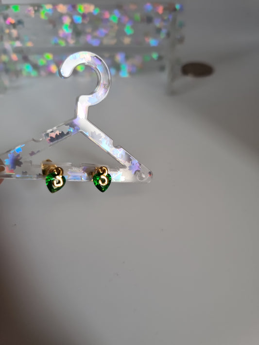 24kr.gold plated earrings with grean zircon stone heart hypoallergenic free nickel waterproof