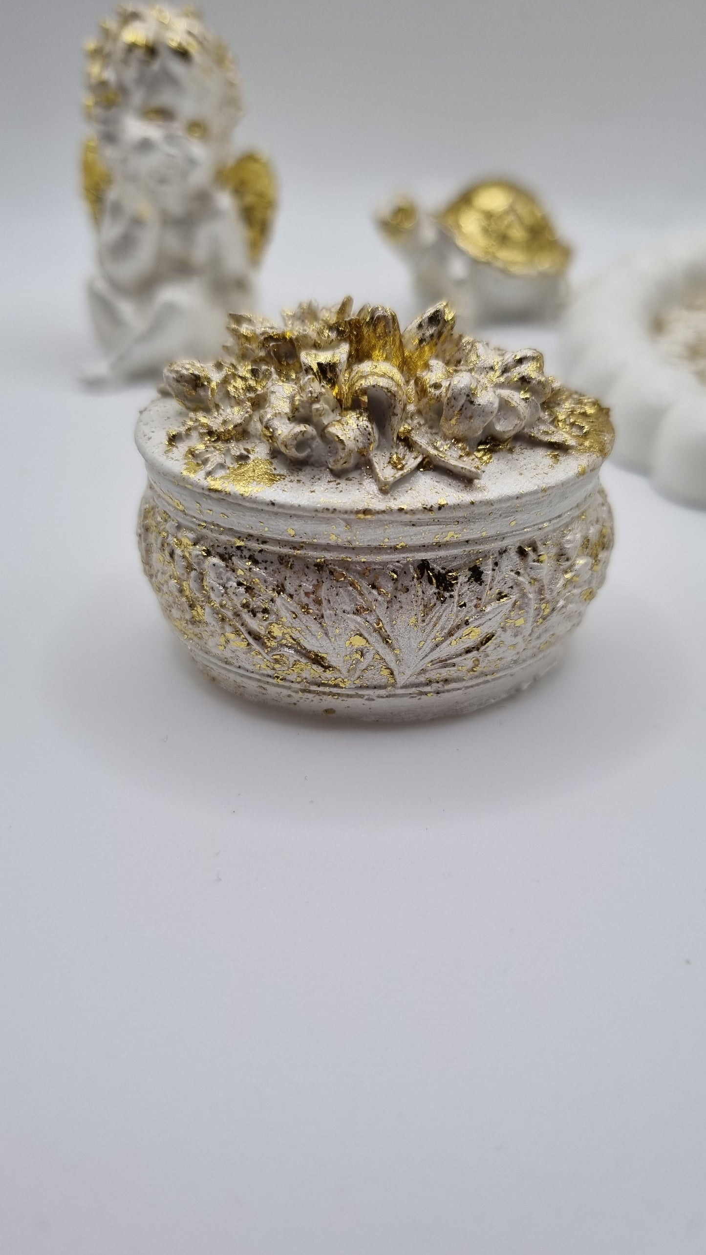 Handmade tray with gold plated decor rose ,turtle and Angel beautiful