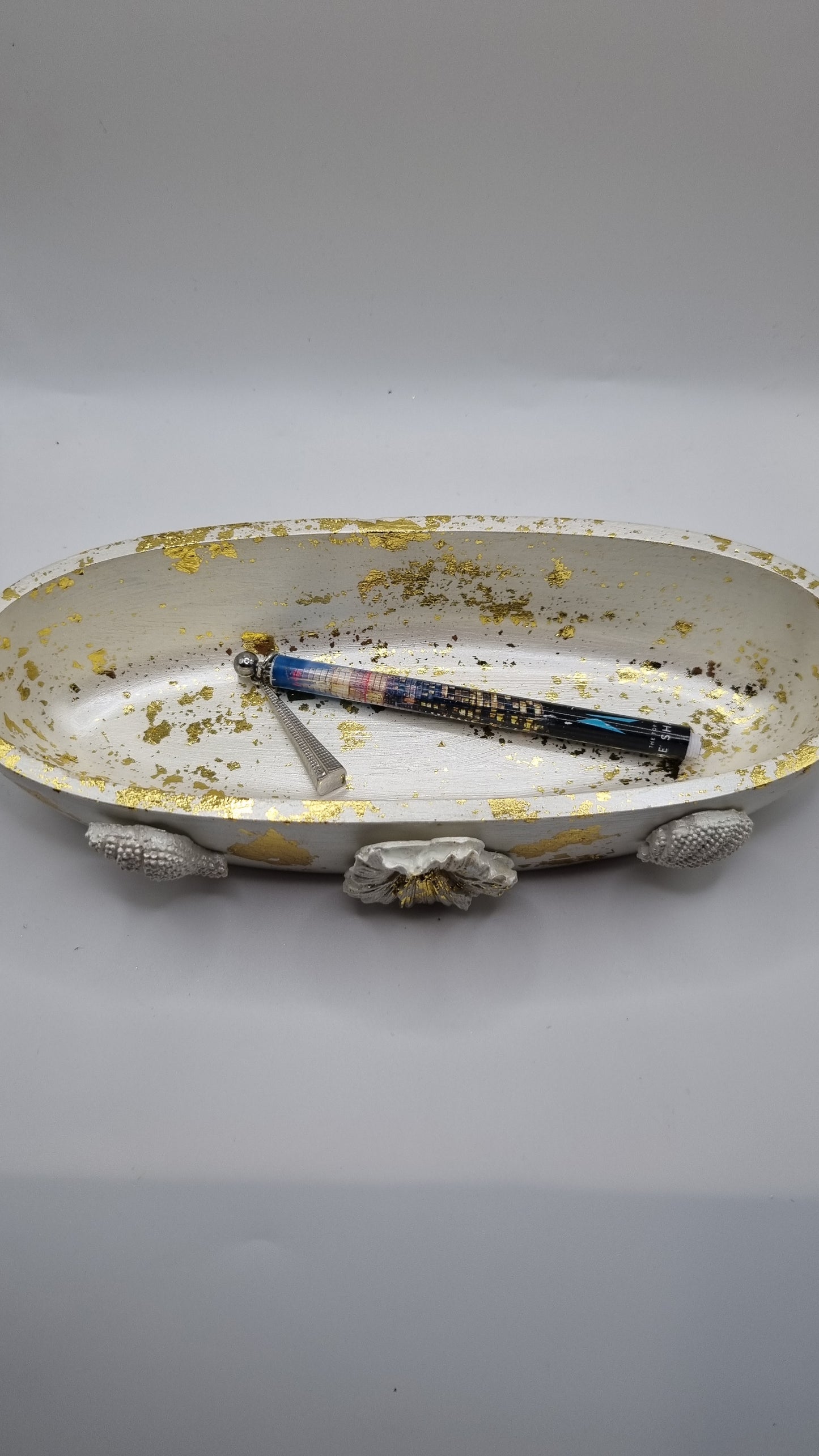 Handmade jesmonite addiction jar candy jewellery, pencil,pen, makeup brush beautiful pearl white color gold plated colour