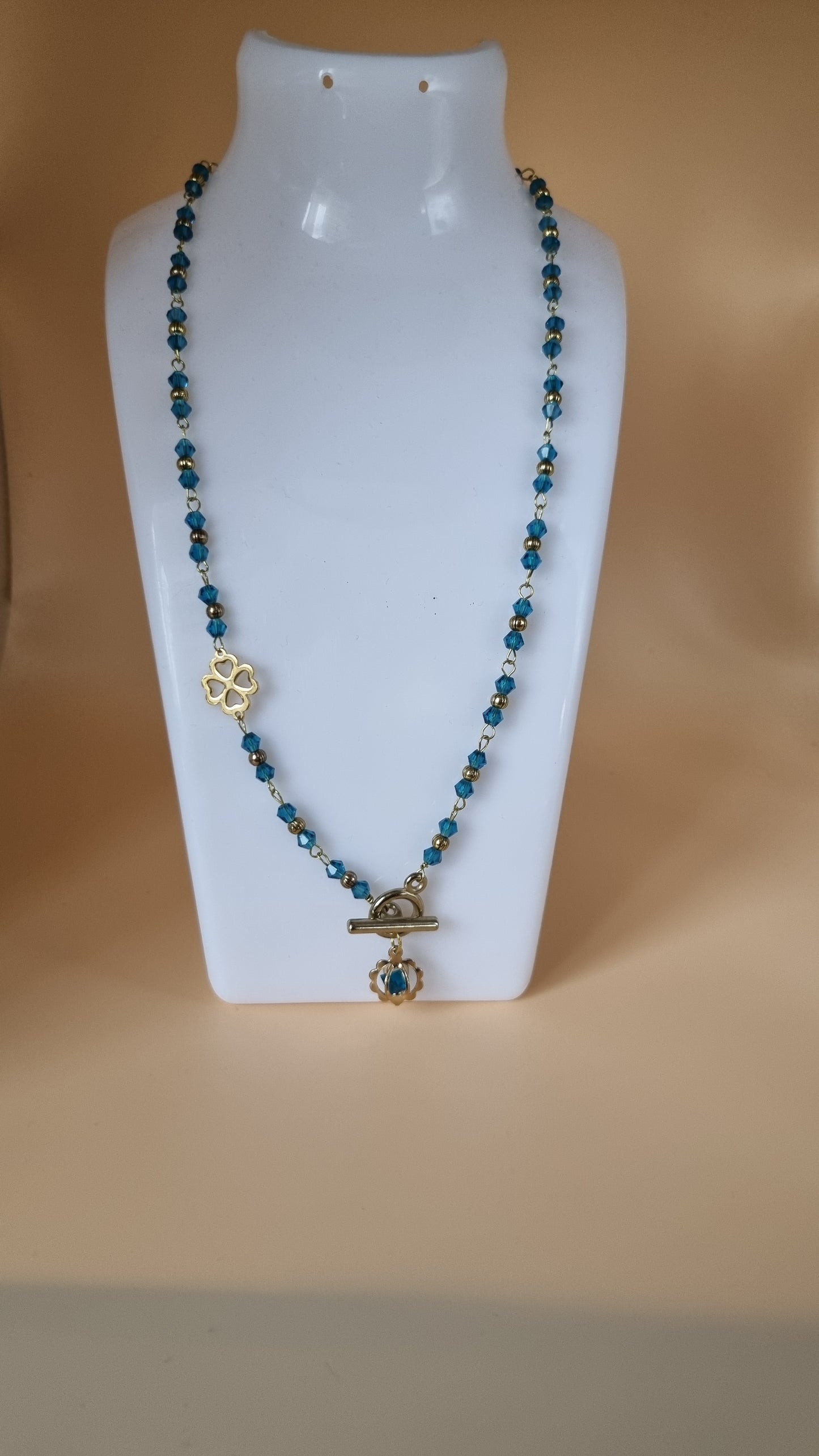 Handmade necklace with aqua color glass crystal beads very nice necklace