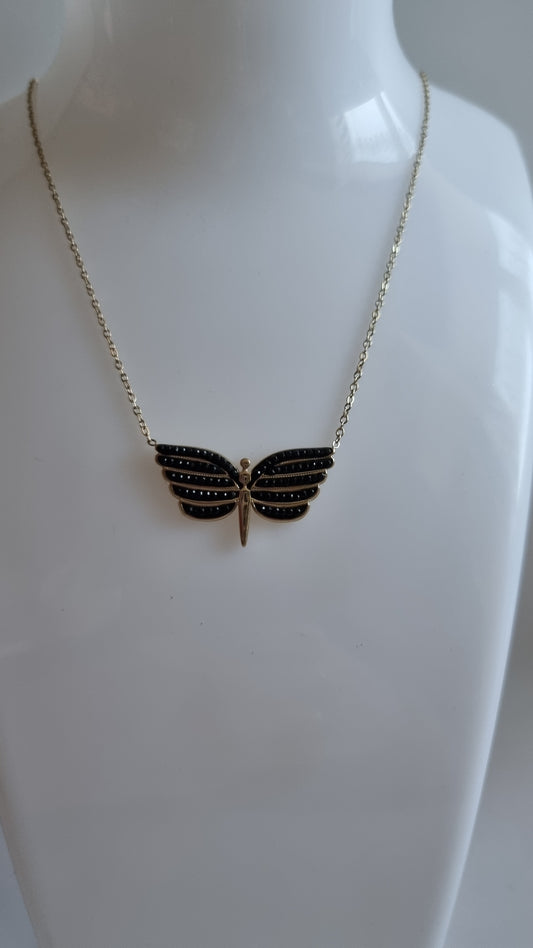 Stainless steel necklace with black sw.crystal angel