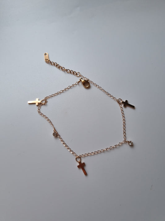 Nerūdijantis plienas Rožiniu auksu dengtas kulkšnis hipoalerginis metalas, atsparus vandeniui su sw.crystal ir kryžiumi