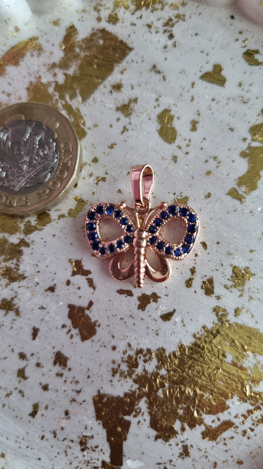 Rose gold plated pendant with zircon stone blue colour