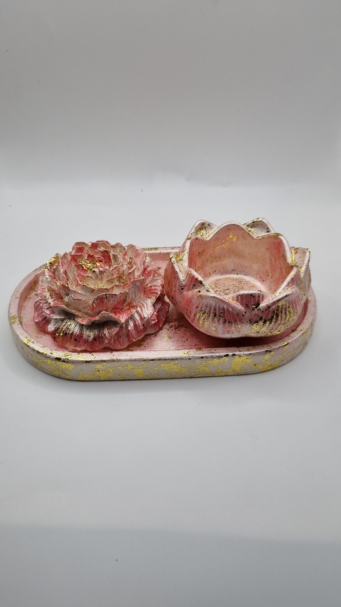 Handmade gypsum decoration jewellery tray pearl pink white color ,oil difuzer rose