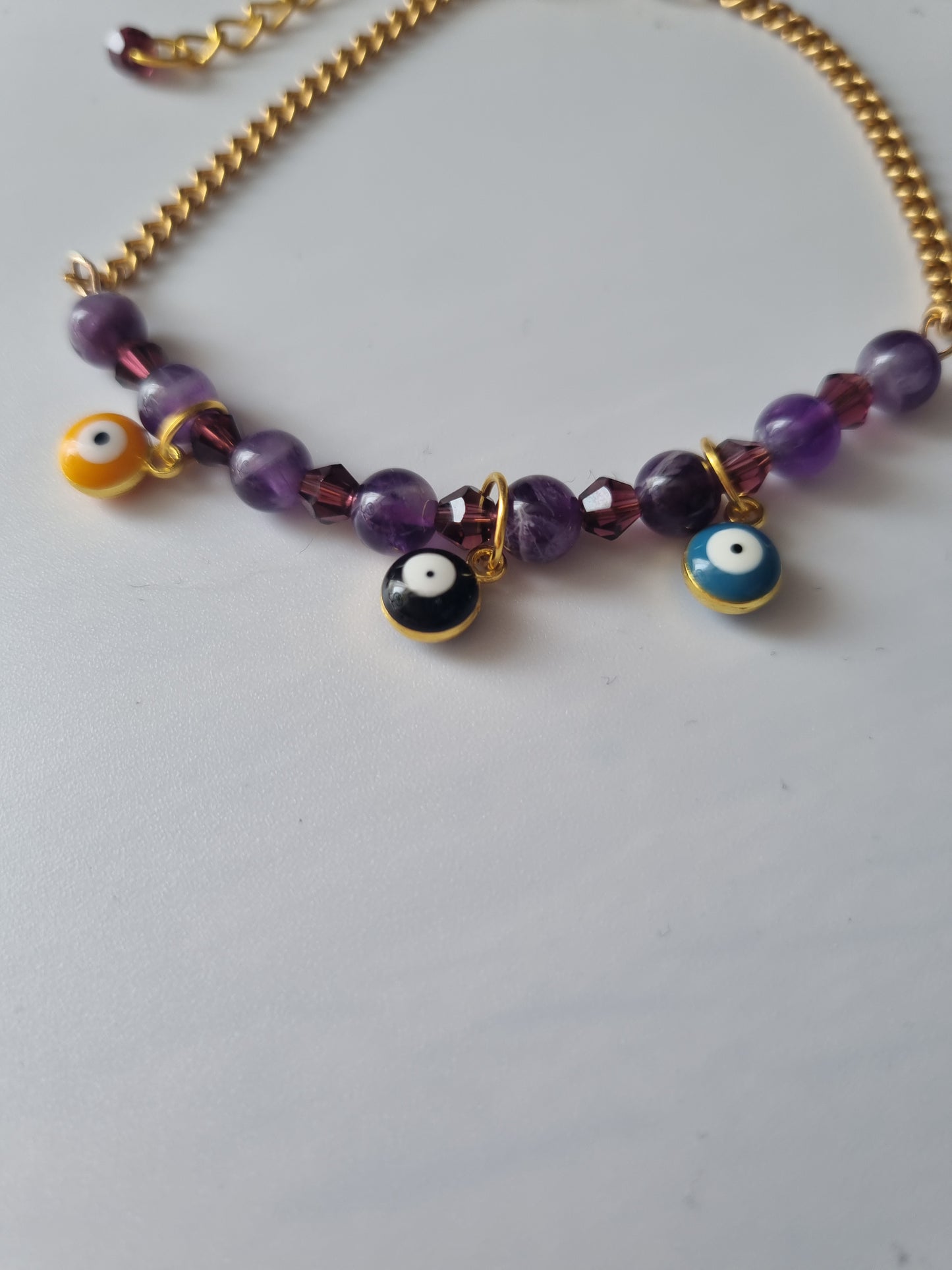 Handmade bracelets from gemstones ametist chain 18kr.color
