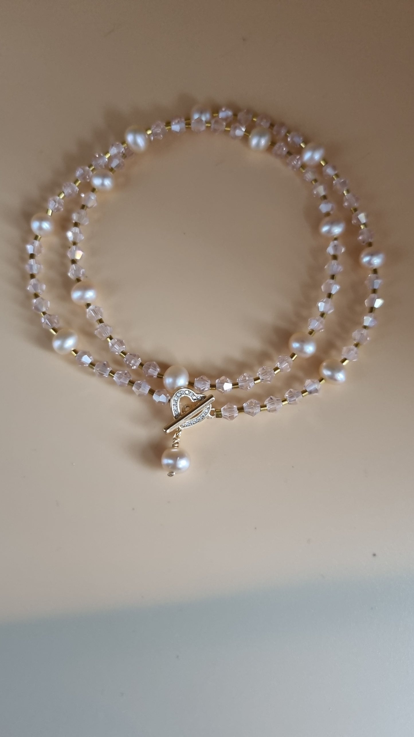 Freshwater pink pearl beads and glass beads faceted pink crystal handmade necklace elegant