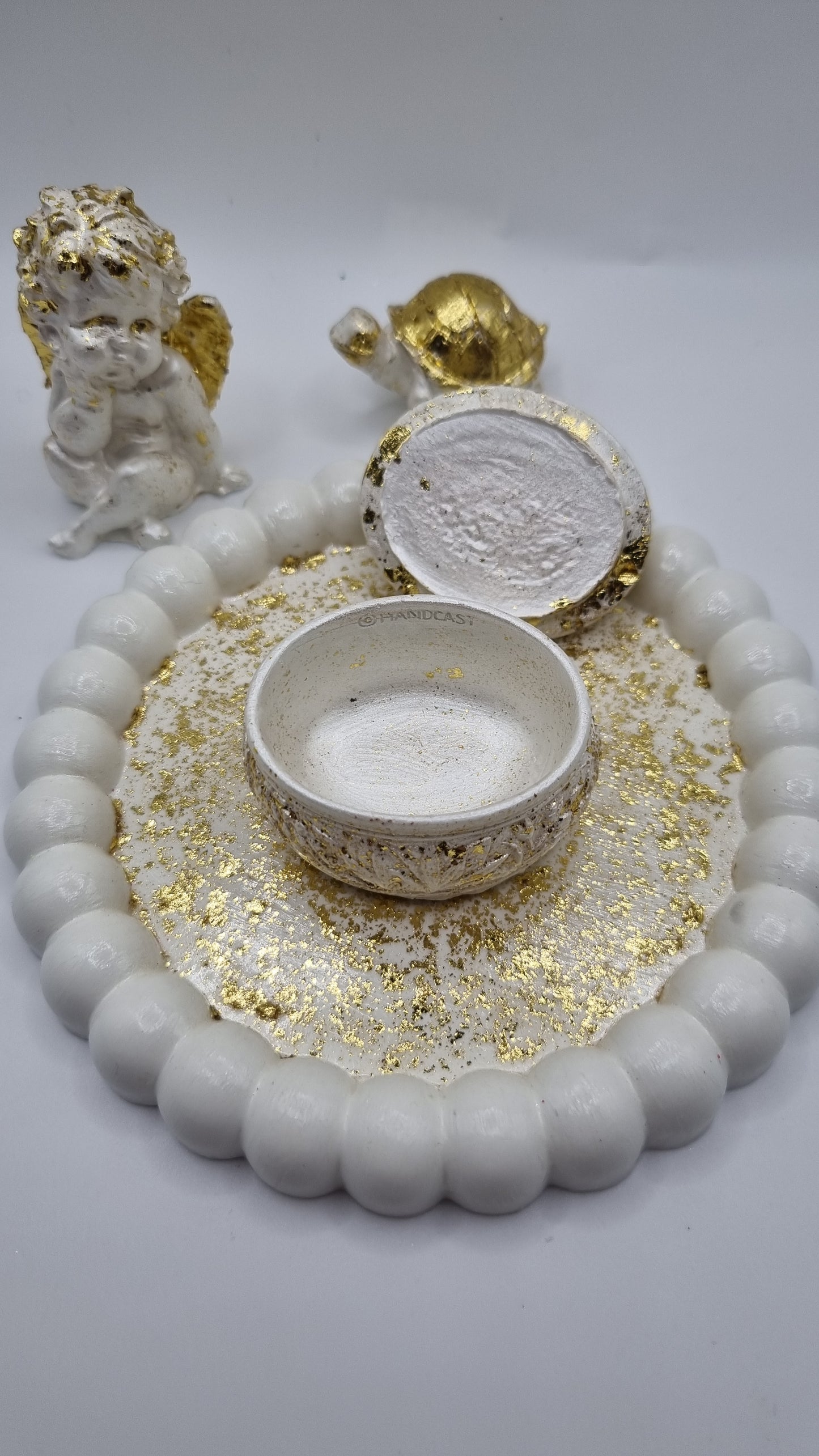 Handmade tray with gold plated decor rose ,turtle and Angel beautiful