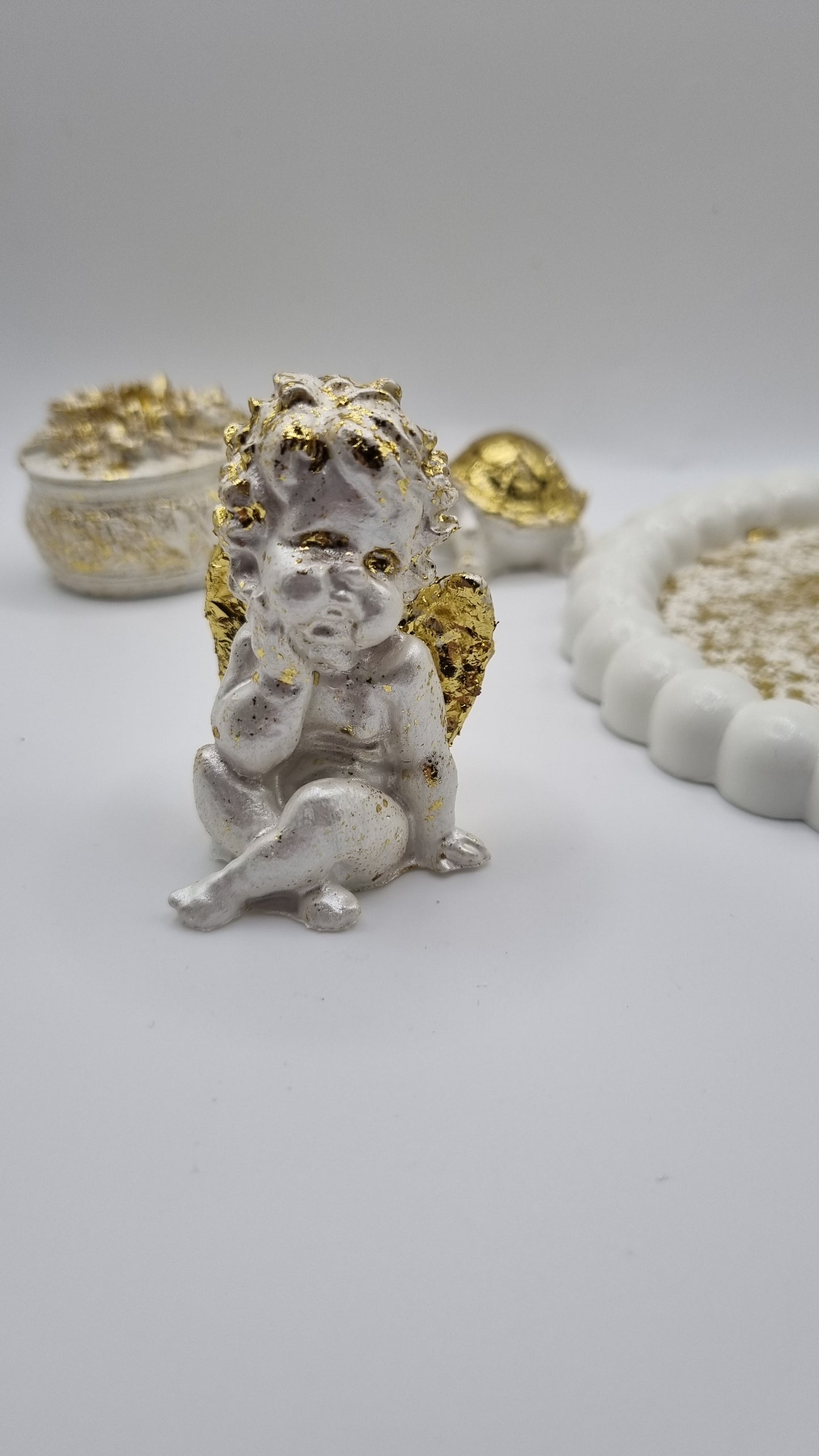 Handmade tray with gold plated decor rose ,turtle and Angel beautiful