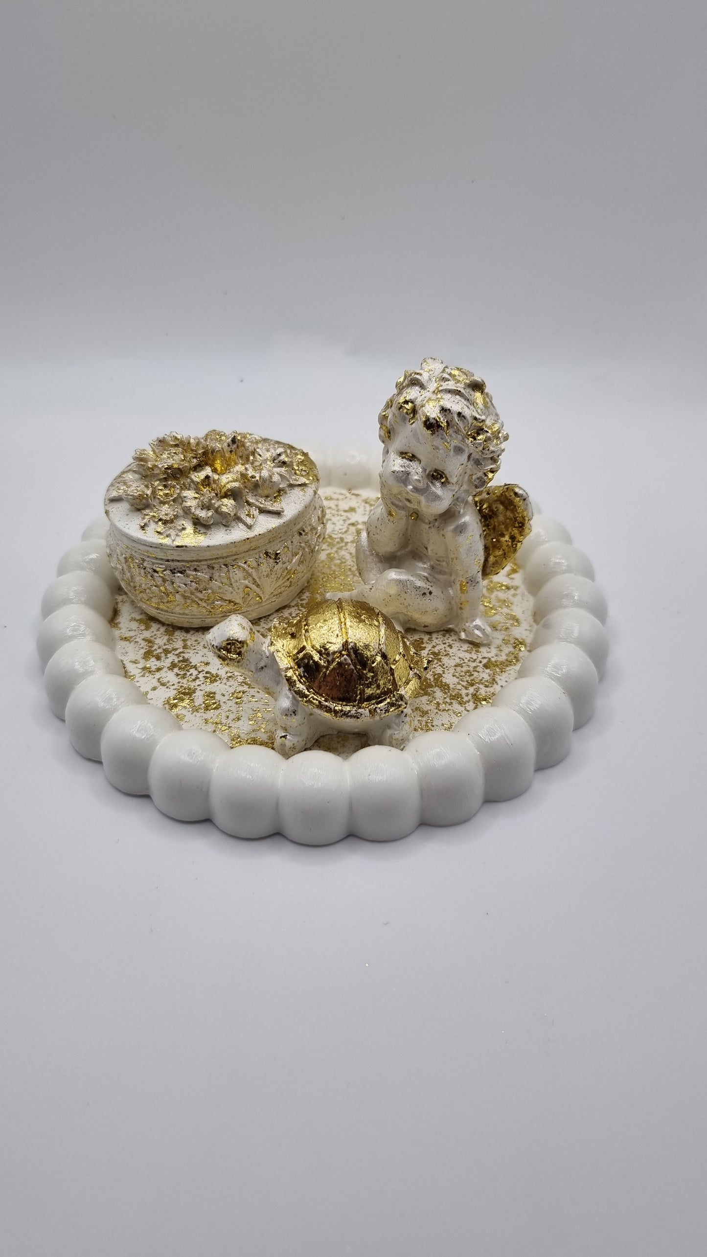 Handmade tray with gold plated decor rose ,turtle and Angel beautiful