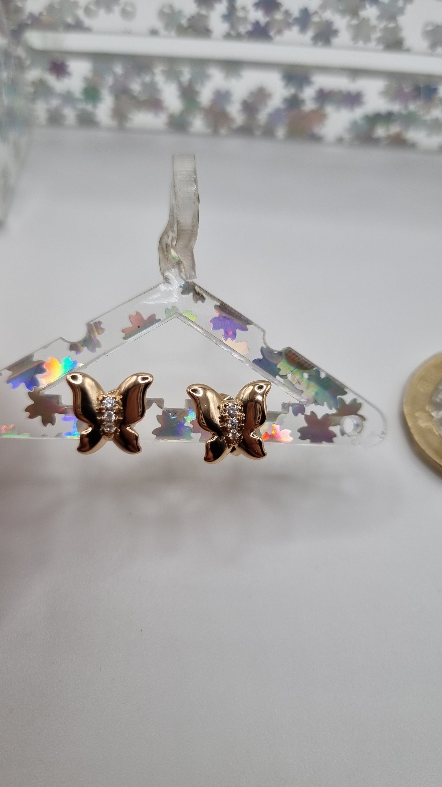 18kr.gold plated stud earrings butterfly with sw.crystal