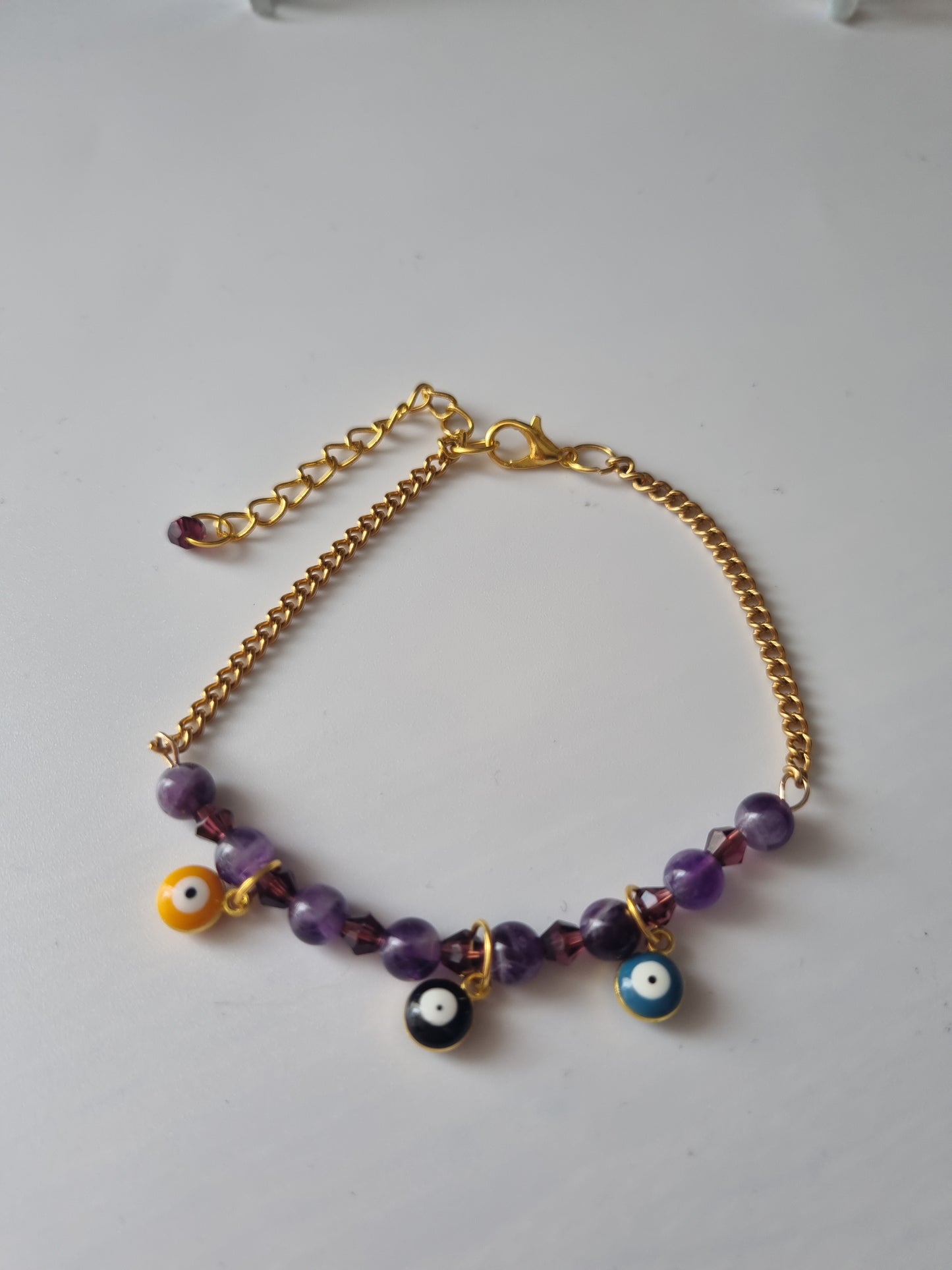 Handmade bracelets from gemstones ametist chain 18kr.color