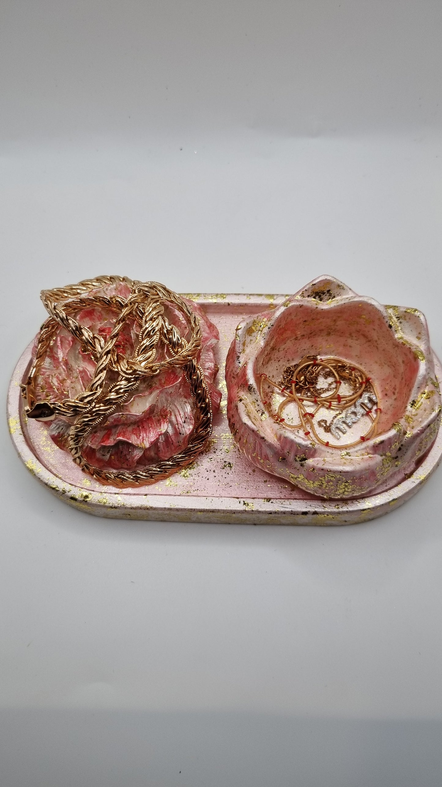 Handmade gypsum decoration jewellery tray pearl pink white color ,oil difuzer rose