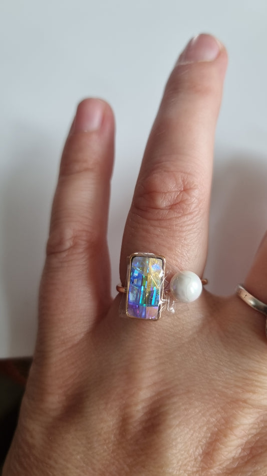 18kr.gold plated rings with sw.crystal and shell pearl