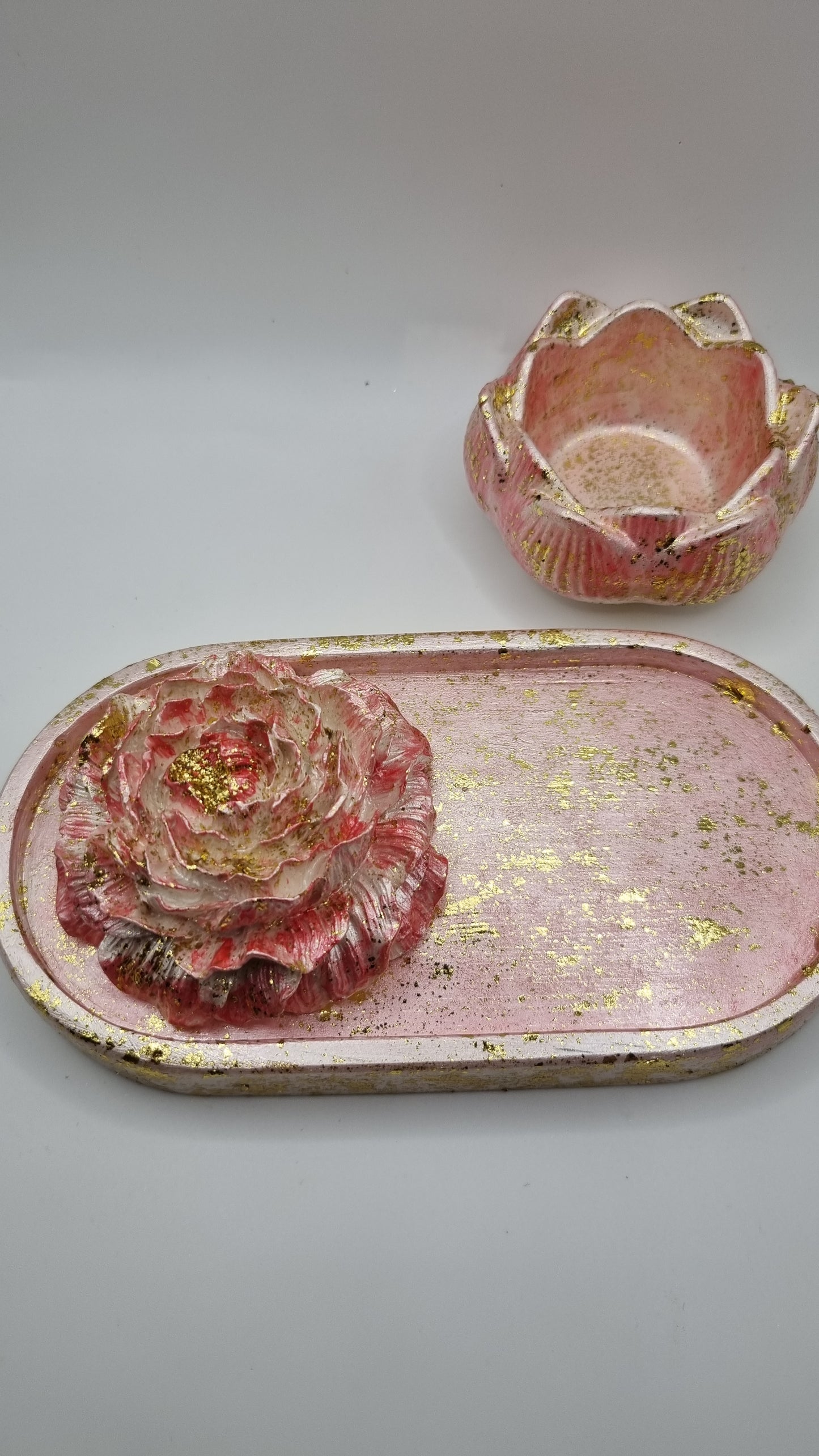 Handmade gypsum decoration jewellery tray pearl pink white color ,oil difuzer rose