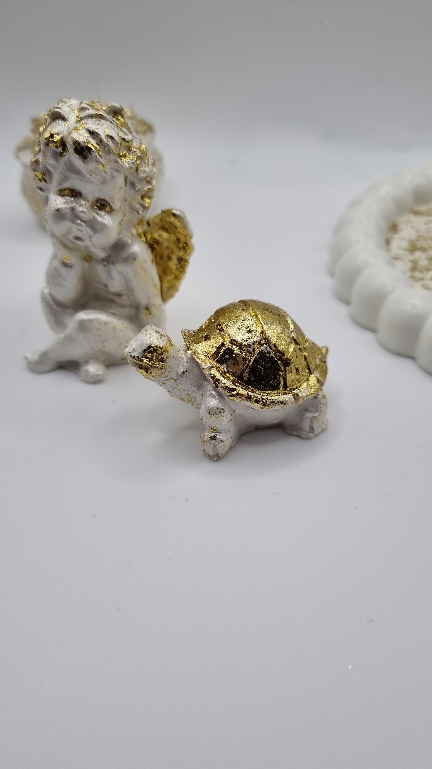 Handmade tray with gold plated decor rose ,turtle and Angel beautiful