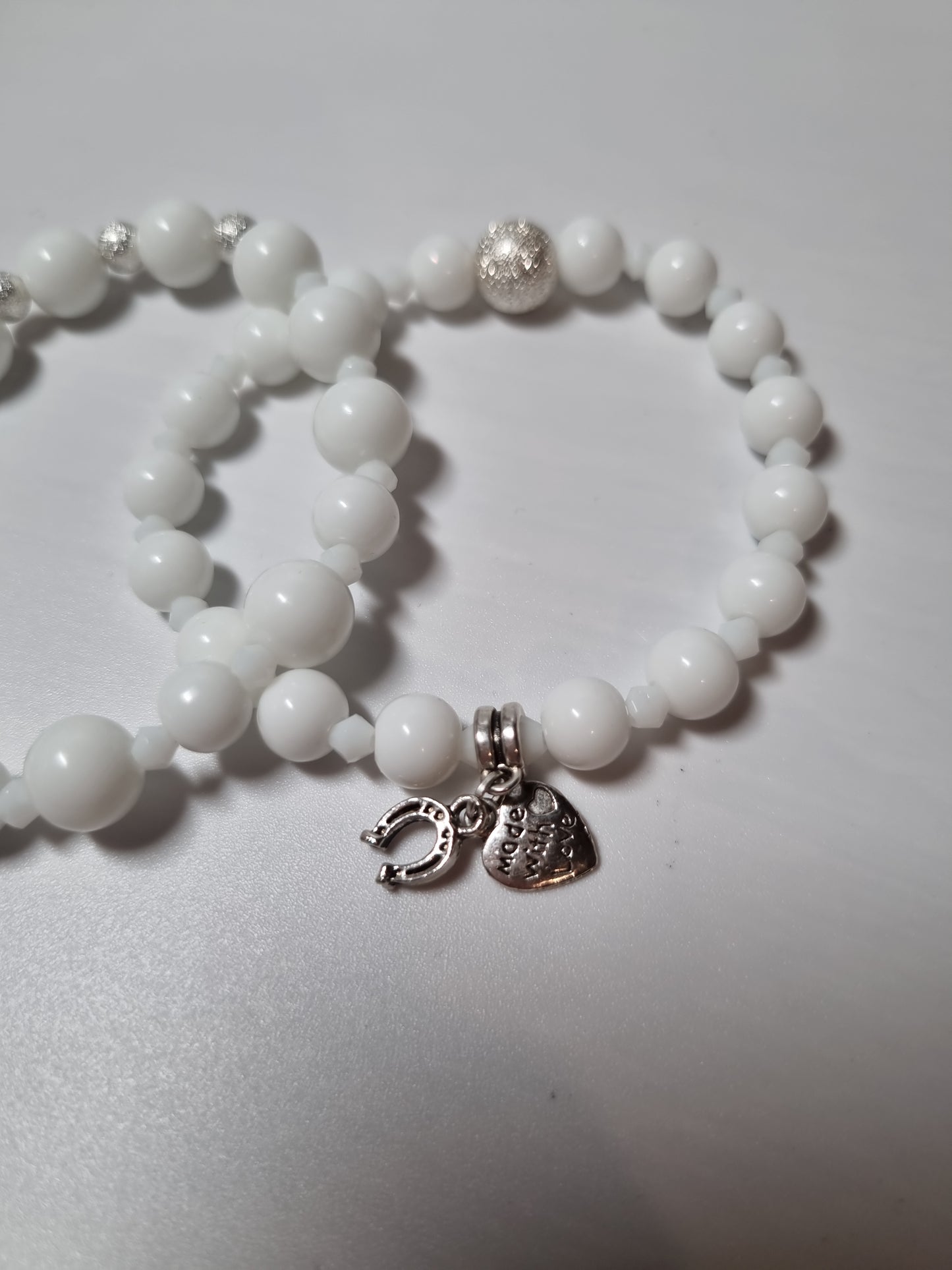 Handmade bracelets from gemstones white agate beads with silver color pendant Stretchy bracelet