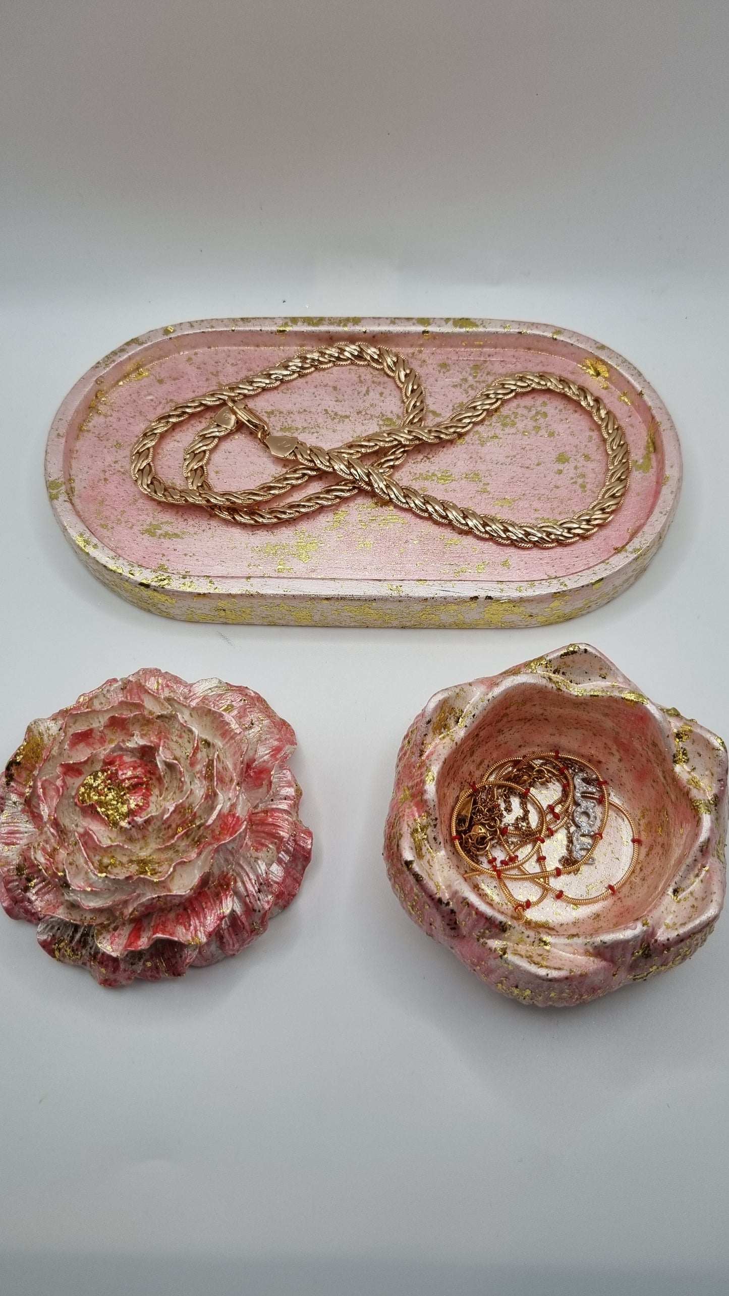 Handmade gypsum decoration jewellery tray pearl pink white color ,oil difuzer rose