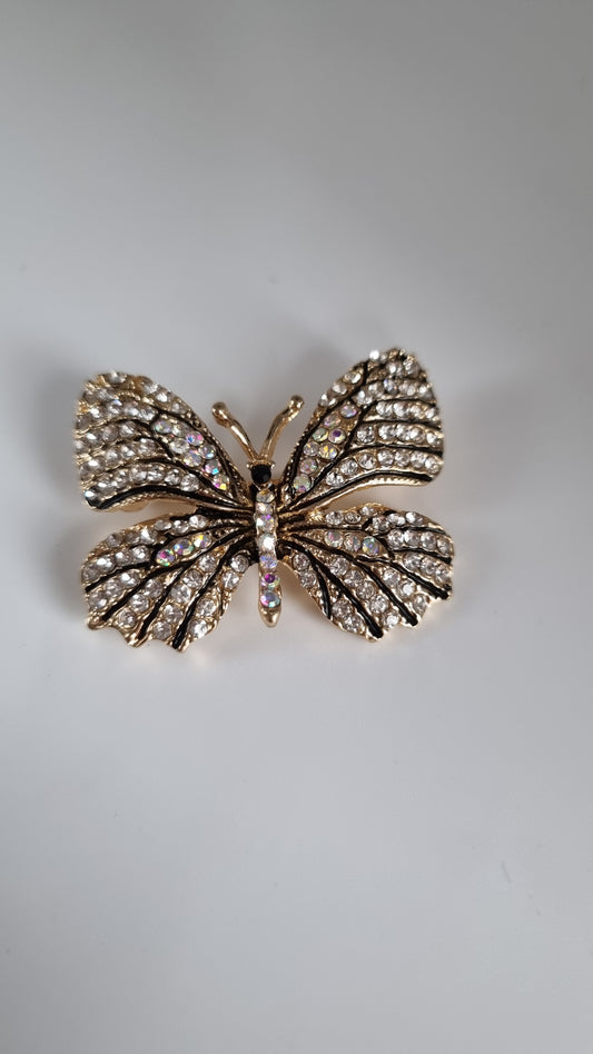 Zircon crystal butterfly brooche 14kr.gold plated