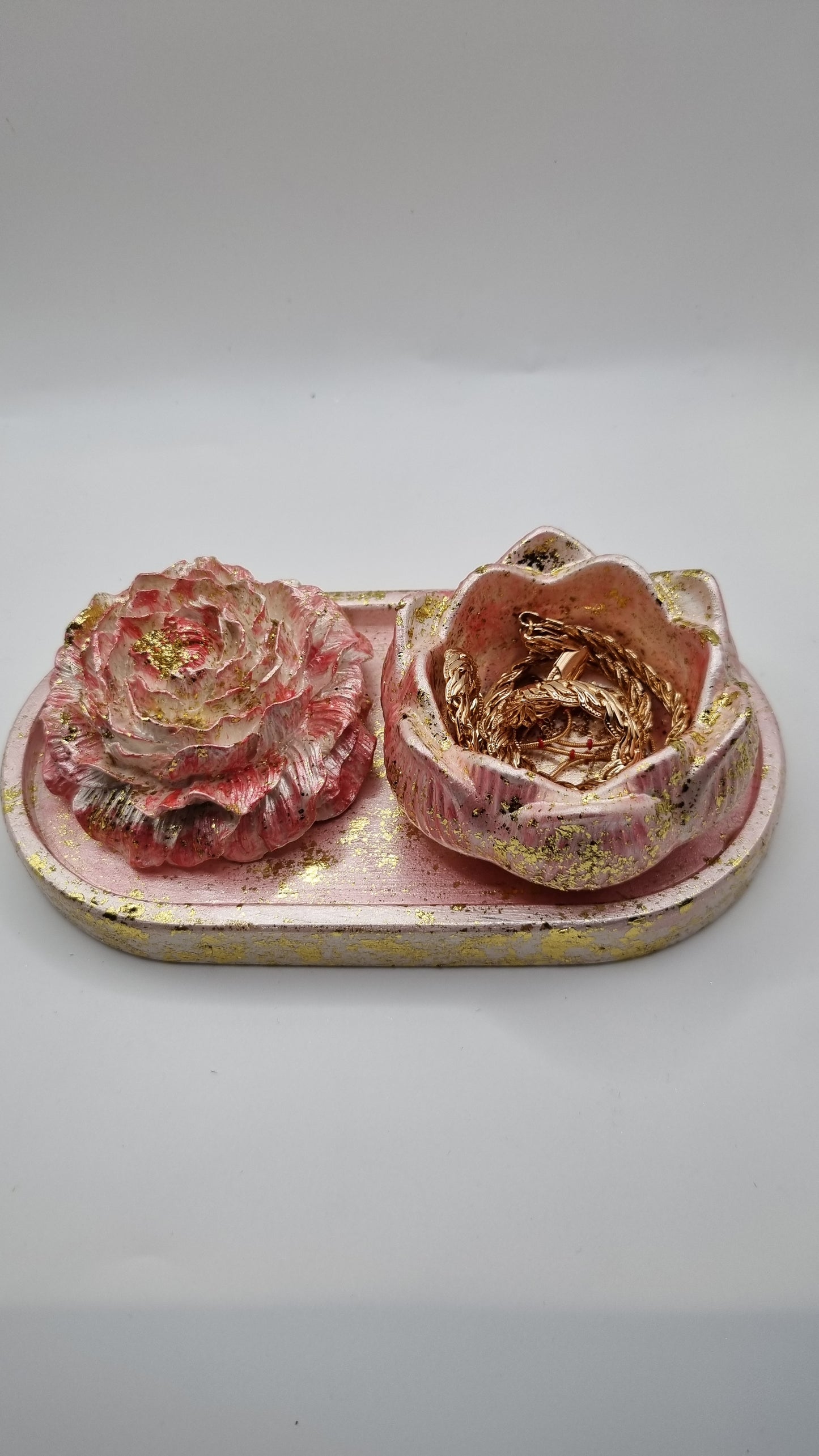 Handmade gypsum decoration jewellery tray pearl pink white color ,oil difuzer rose
