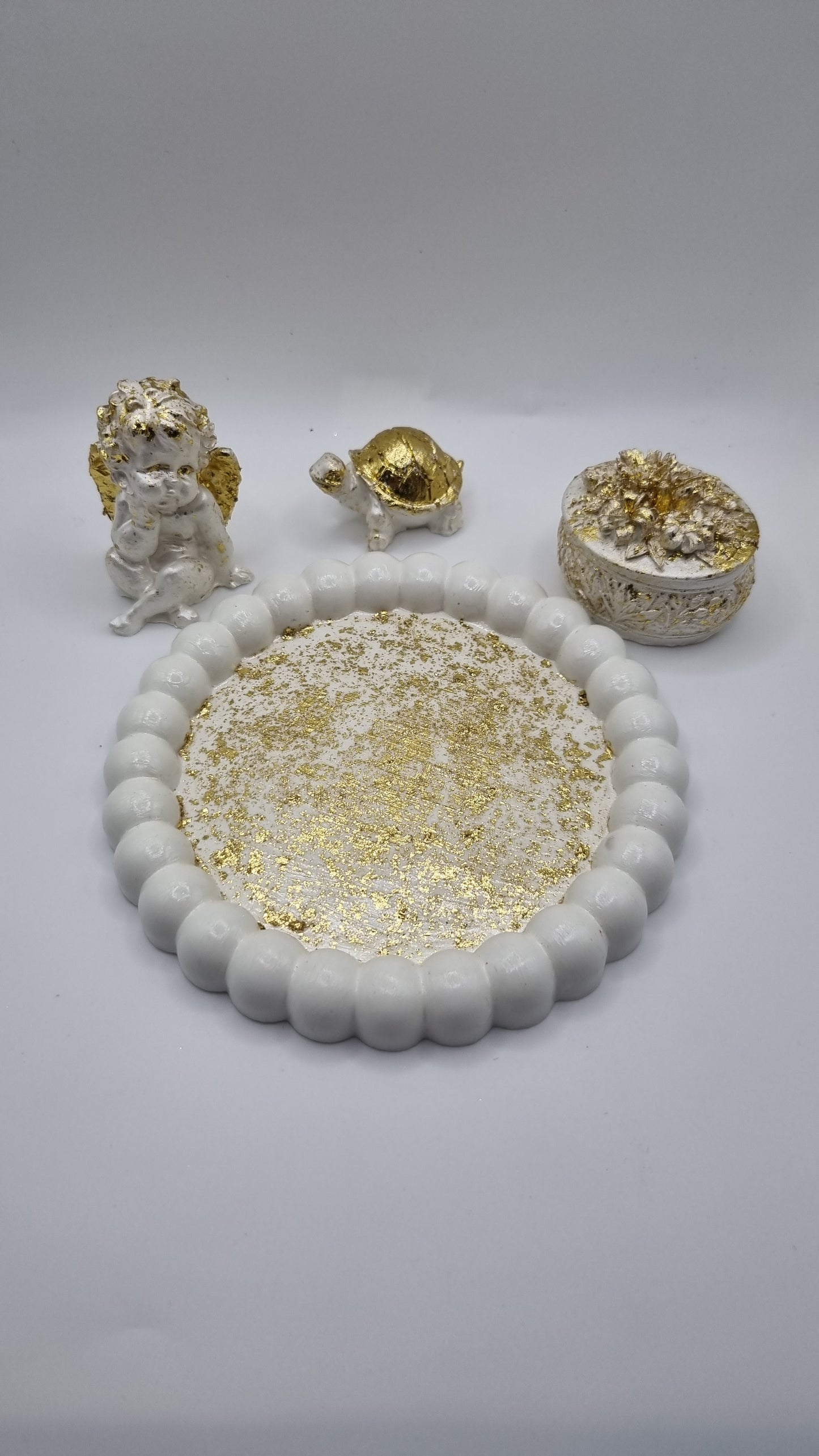 Handmade tray with gold plated decor rose ,turtle and Angel beautiful