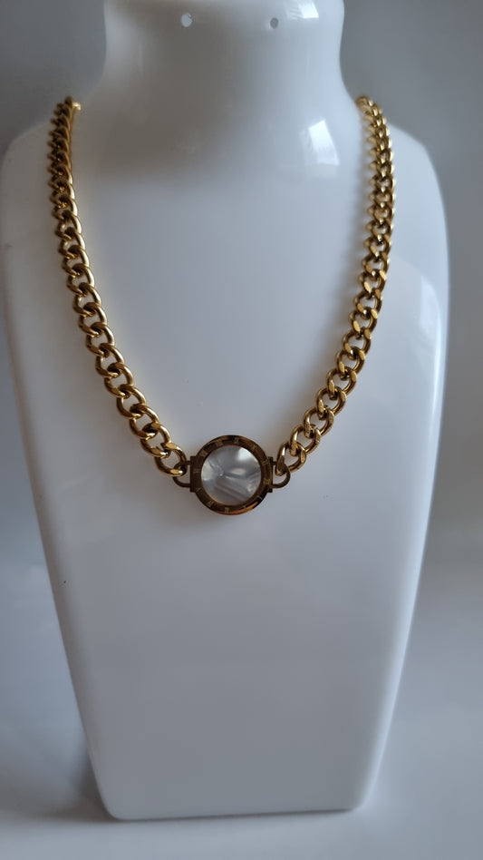 Stainless steel necklace double  pendant shell pearl