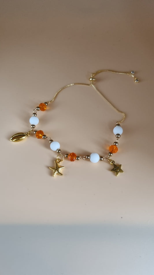 Rankų darbo kulkšnys 18kr auksu padengtos agato mate karoliukais ir stiklo briaunotais karoliukais