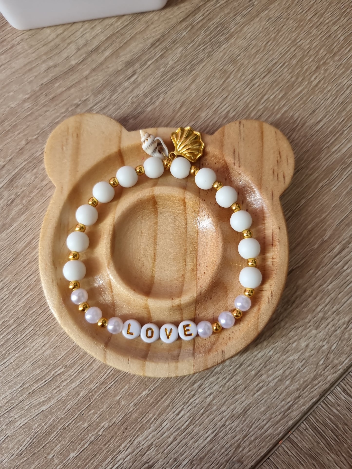 Handmade bracelets from gemstones agate and acrylic letters beads stretchy