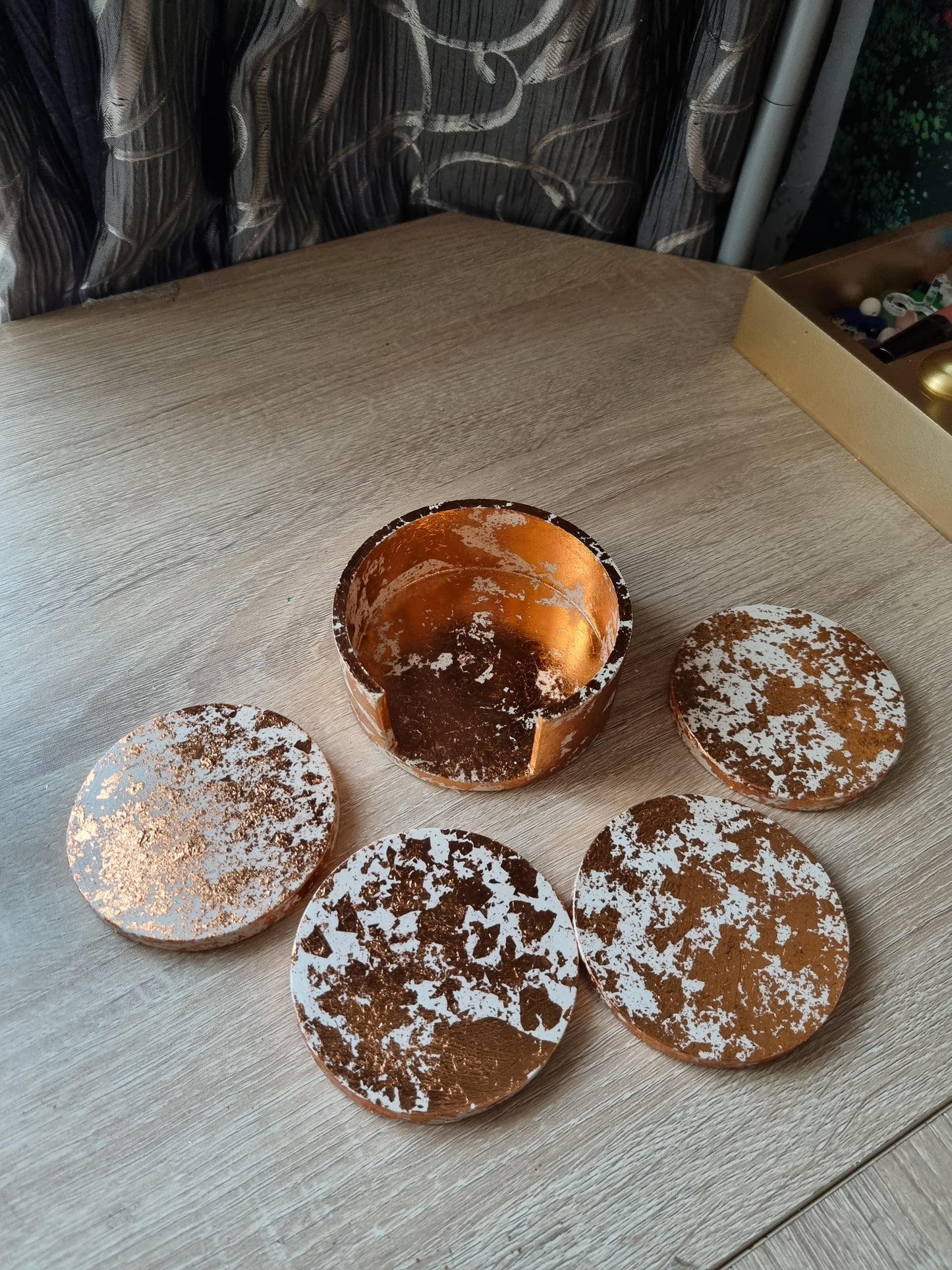 Handmade coasters cups,glasses, beautiful made with live rose gold paper decoration wau