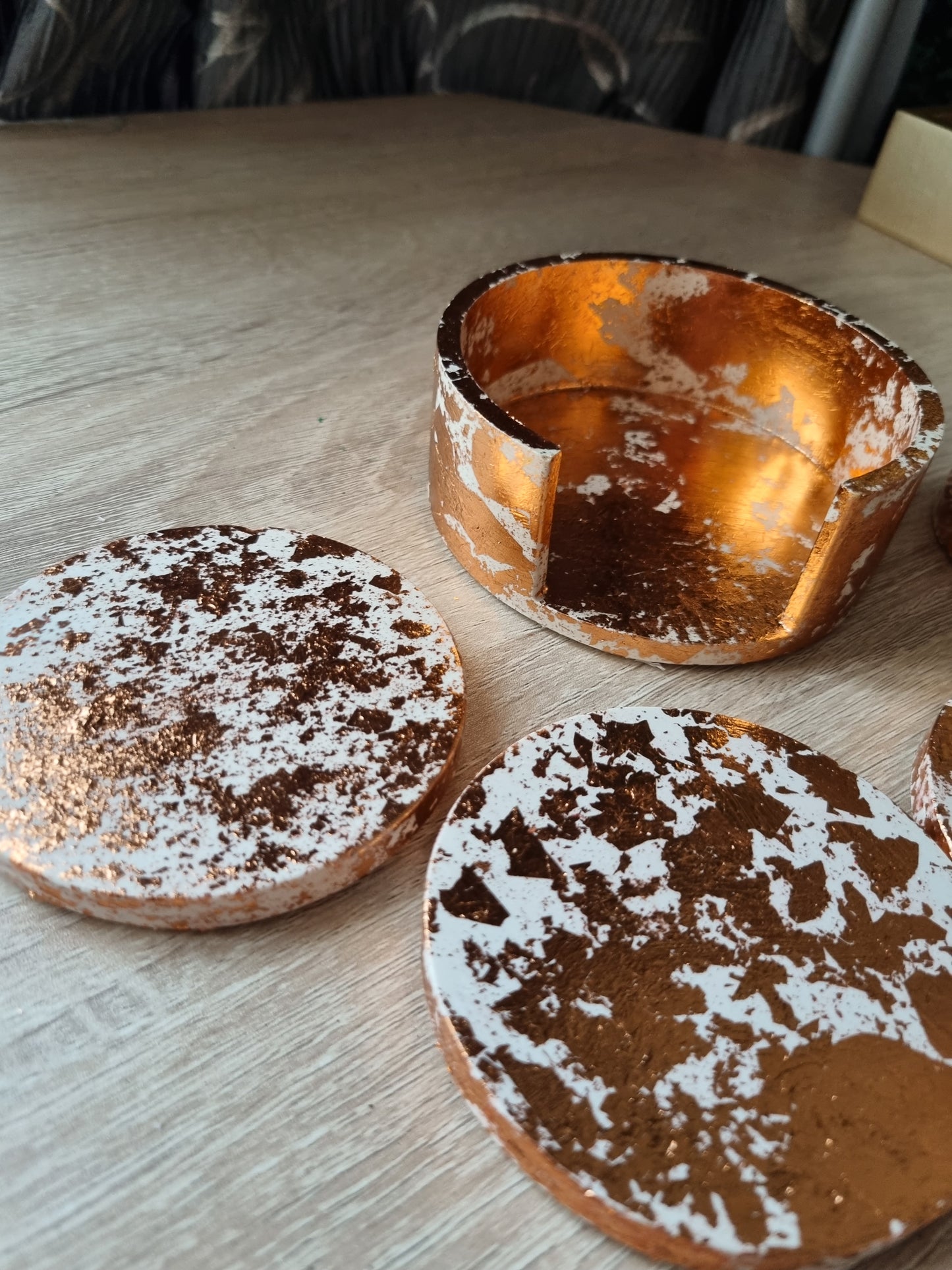 Handmade coasters cups,glasses, beautiful made with live rose gold paper decoration wau