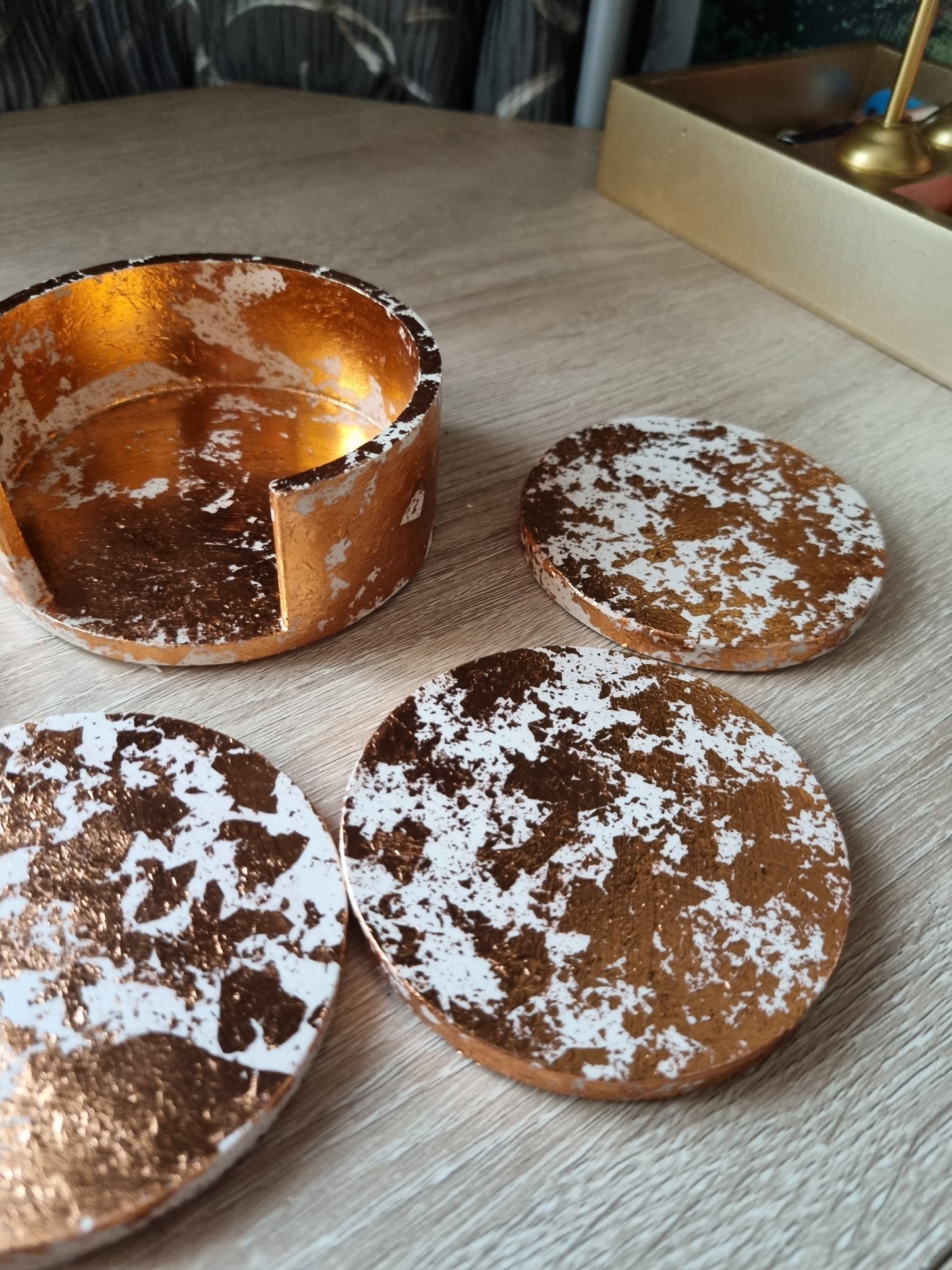 Handmade coasters cups,glasses, beautiful made with live rose gold paper decoration wau