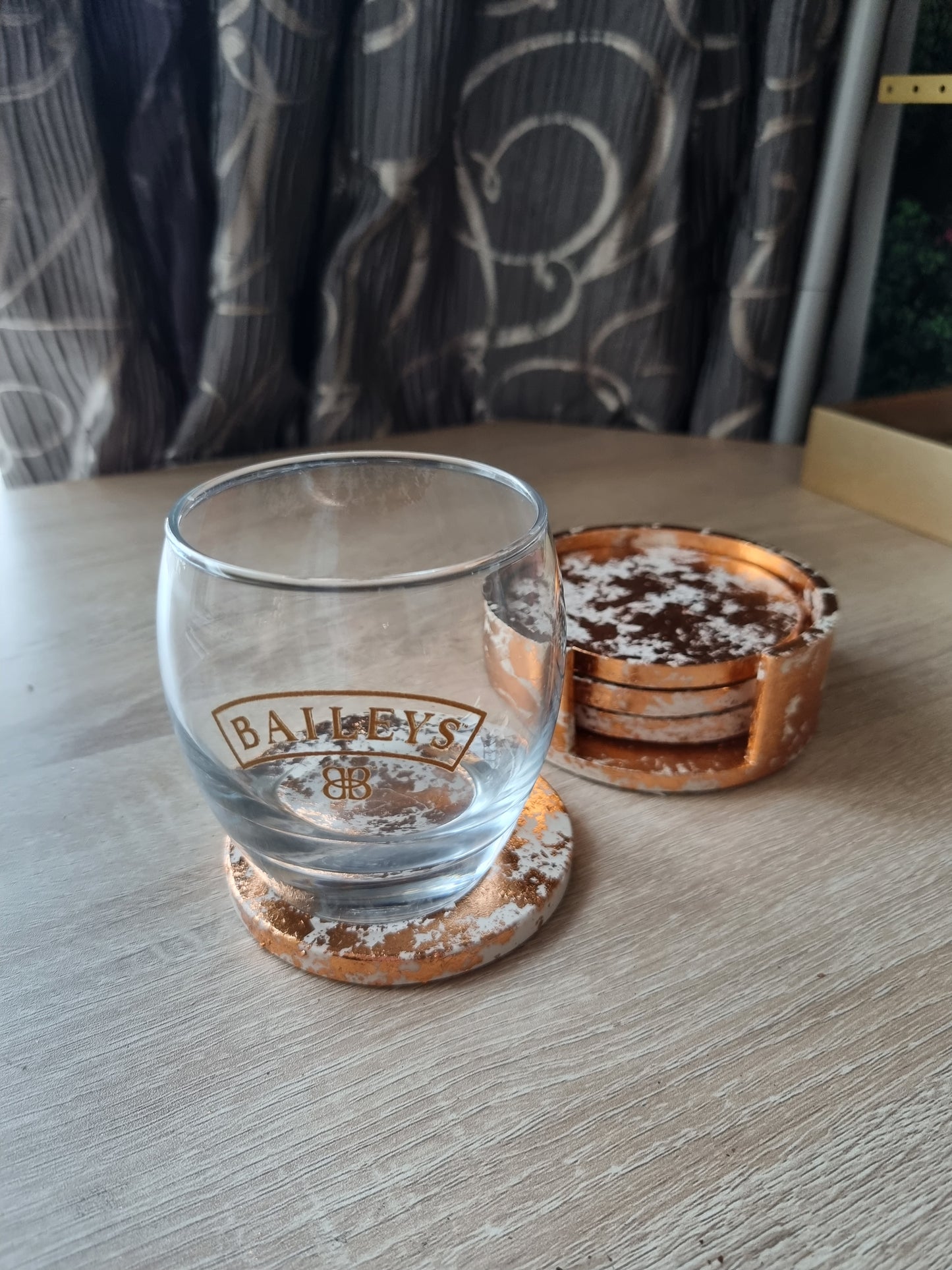 Handmade coasters cups,glasses, beautiful made with live rose gold paper decoration wau