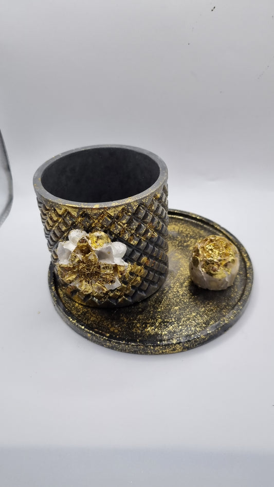 Handmade black, grey ,white colour jar,tray  decor rose beautifully decorated