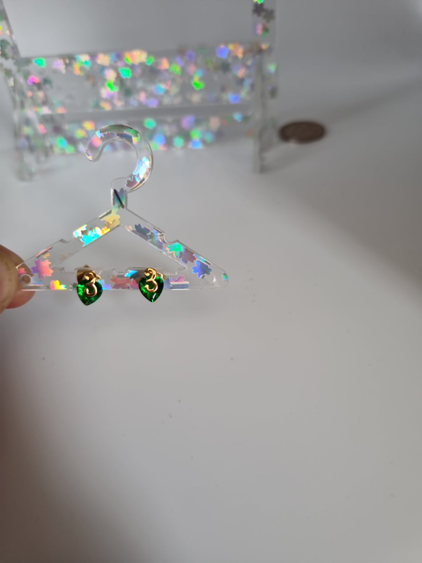 24kr.gold plated earrings with grean zircon stone heart hypoallergenic free nickel waterproof