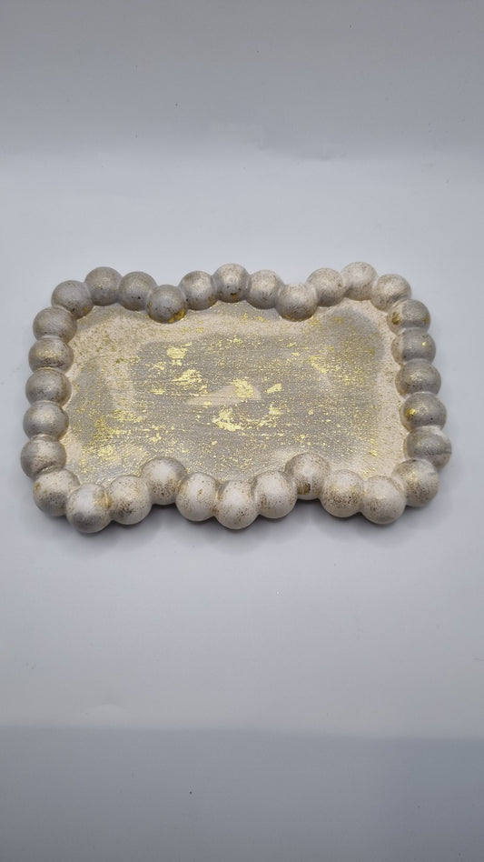 Handmade bubble tray jesmonite addiction  bubbletray  jewellery, pencil,pen, key, makeup brush beautiful pearl white color gold plated colour