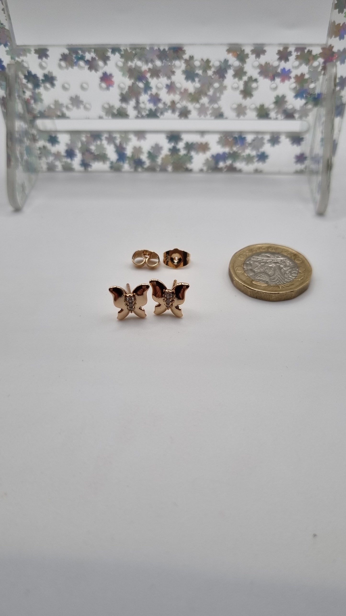 18kr.gold plated stud earrings butterfly with sw.crystal