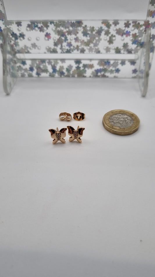 18kr.gold plated stud earrings butterfly with sw.crystal