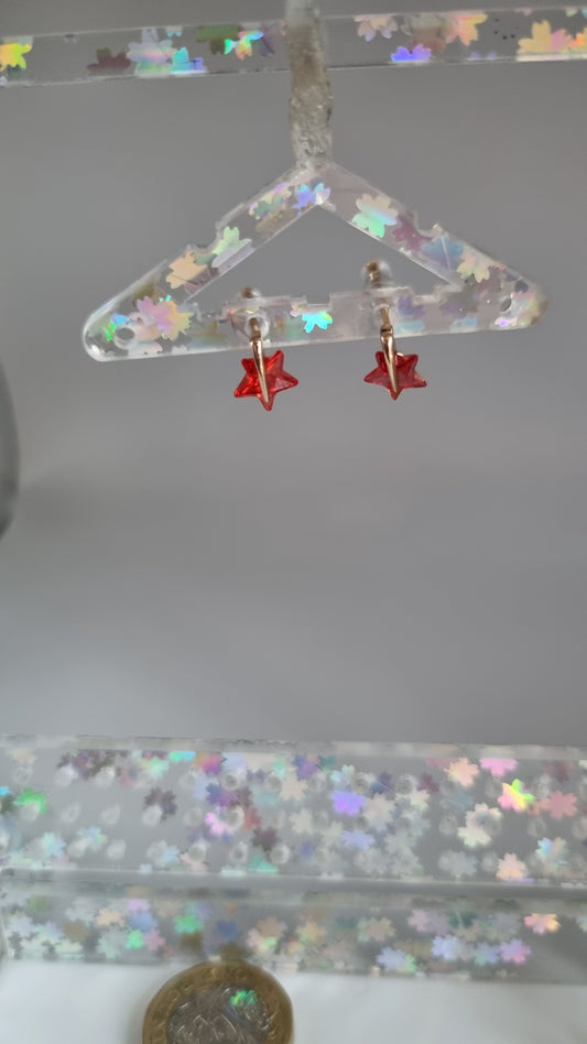 18kr.gold plated earrings with zircon stone red star charm stud