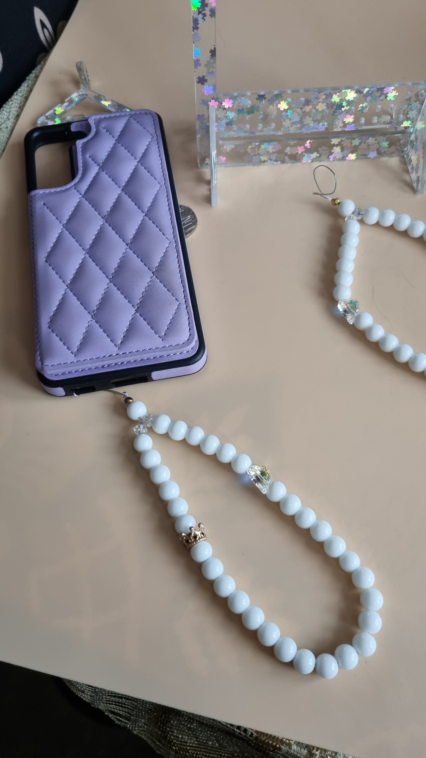 Handmade Phone holder with sw.crystal heart and gold color crown natural gemstone agate beautiful