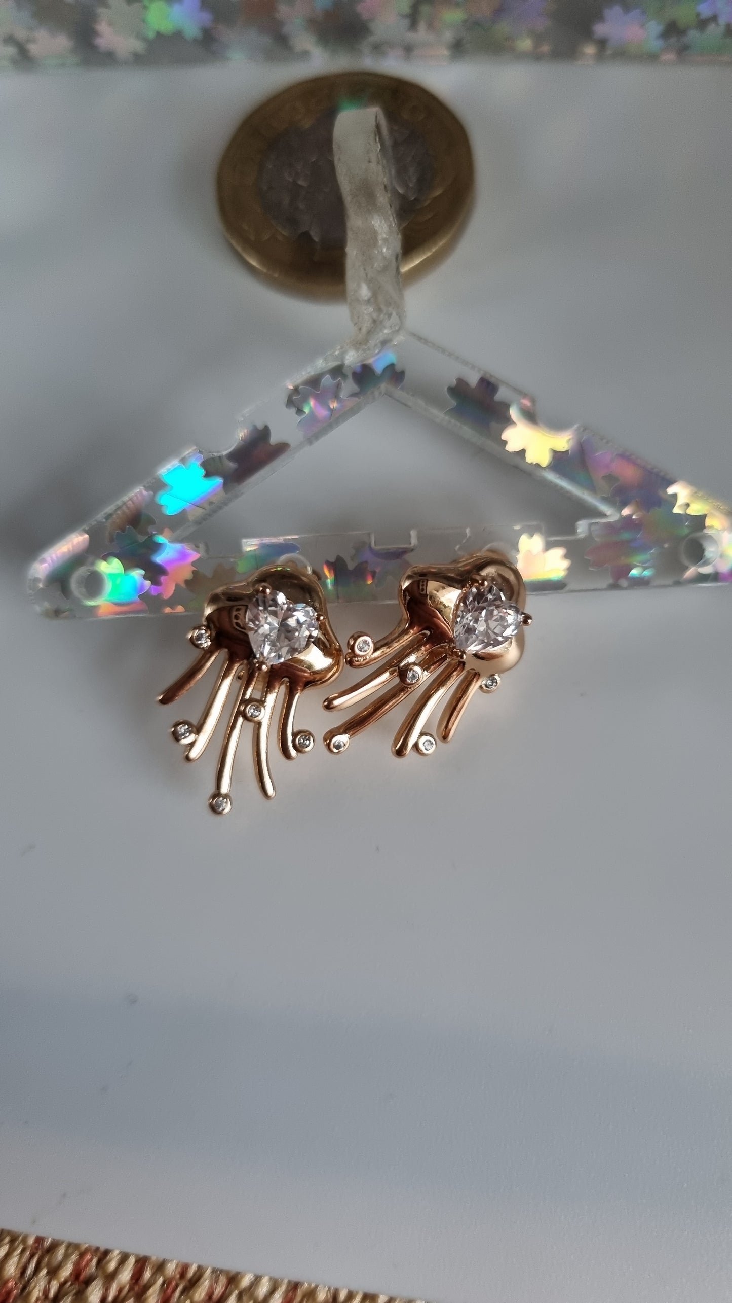 18kr.gold plated earrings with zircon stone white heart