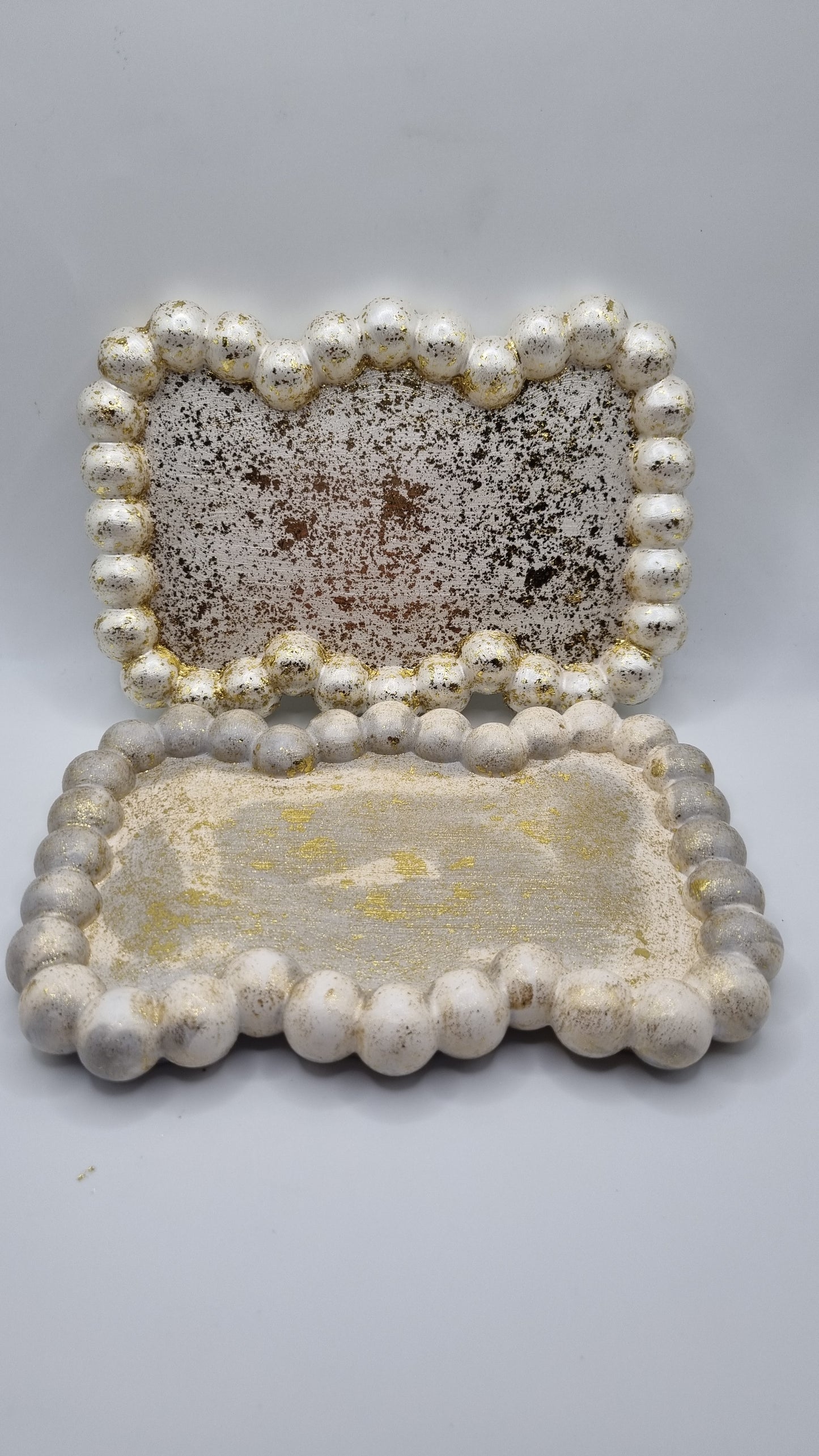Handmade bubble tray jesmonite addiction  bubbletray  jewellery, pencil,pen, key, makeup brush beautiful pearl white color gold plated colour