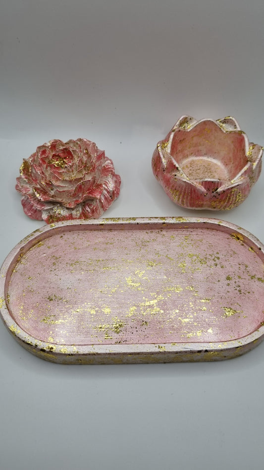 Handmade gypsum decoration jewellery tray pearl pink white color ,oil difuzer rose