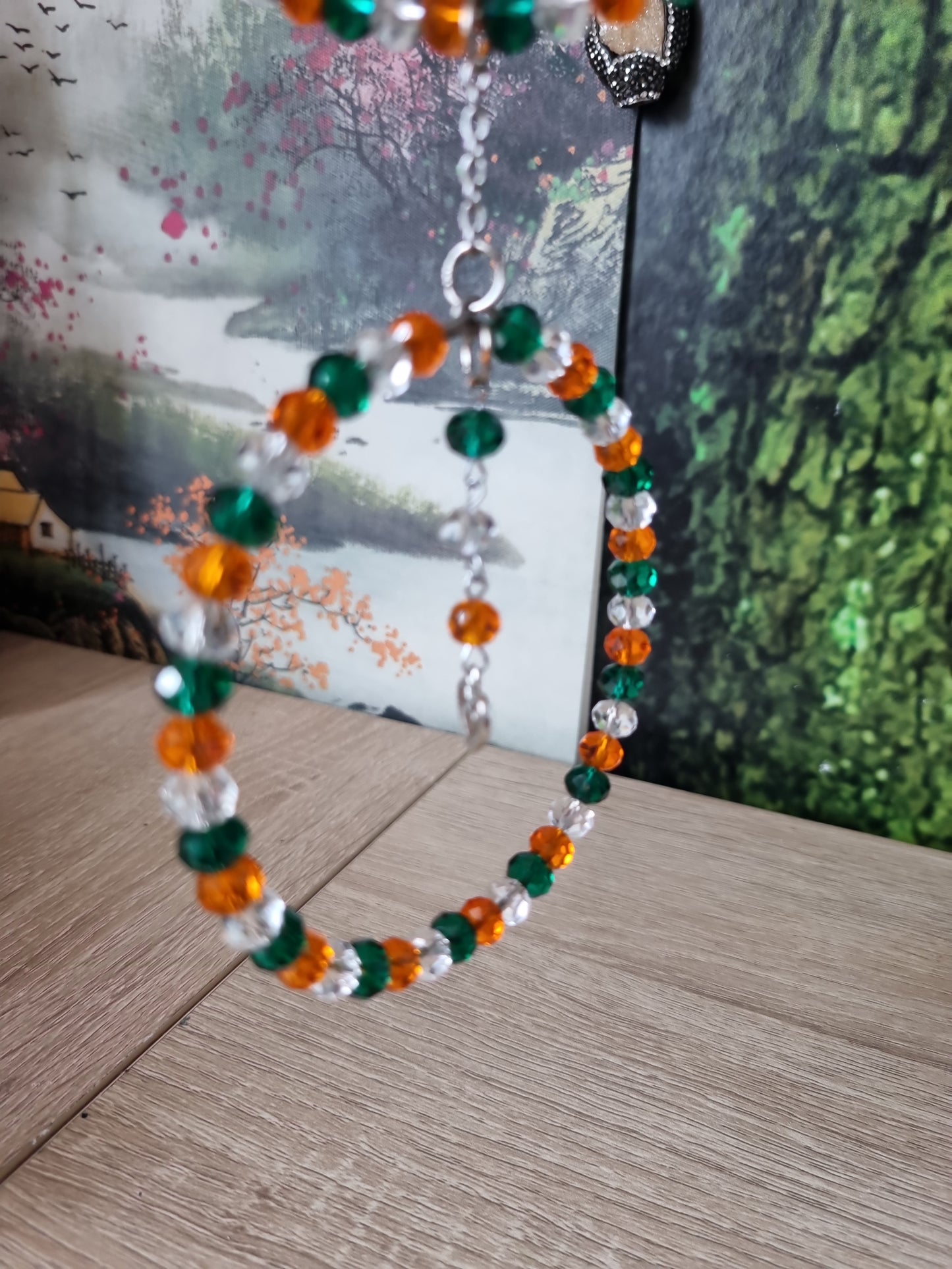 Handmade sun catcher glass beads and with pendant natural Stone goldstone